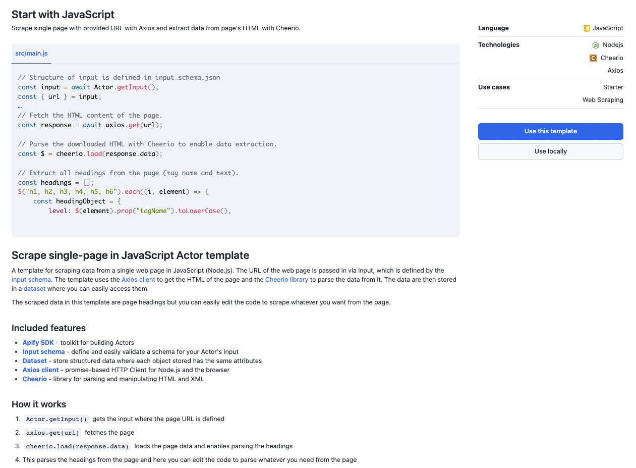 JavaScript template detail page